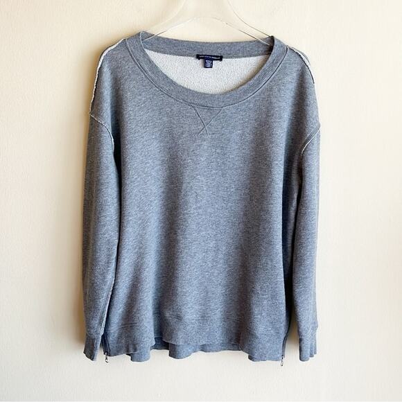 Saks Fifth Avenue Y2K Raw Hem Oversized Sweatshirt with Side Zips Gray Size S - Picture 1 of 10